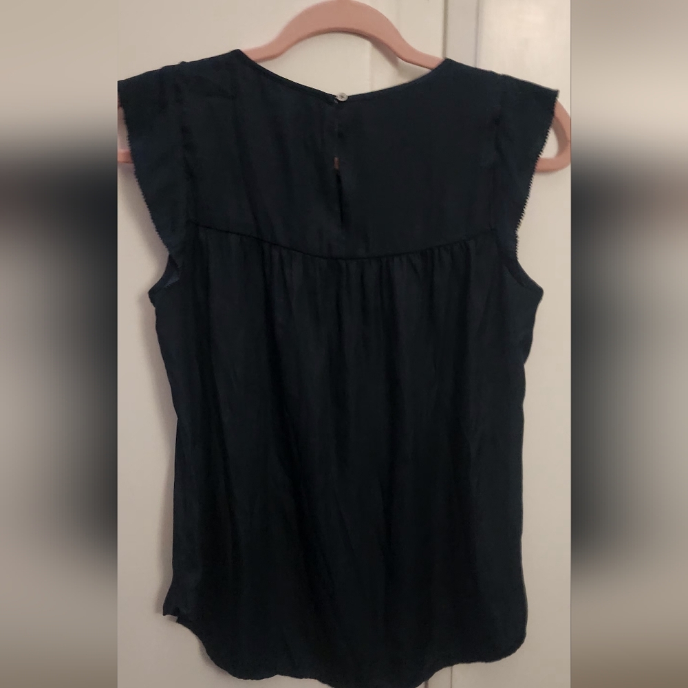 LOFT Navy Ruffle Sleeve Blouse - Picture 3 of 3